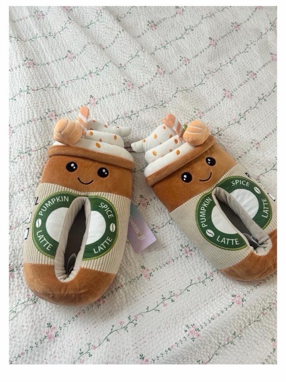 Plush Pumpkin Spice Latte Slippers - Brown/White